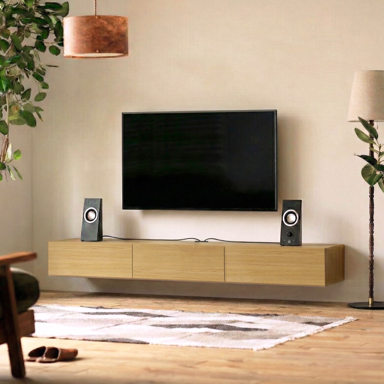 フロートテレビボード 幅200cm 奥行36cm リモコン操作可能 同色仕上げ