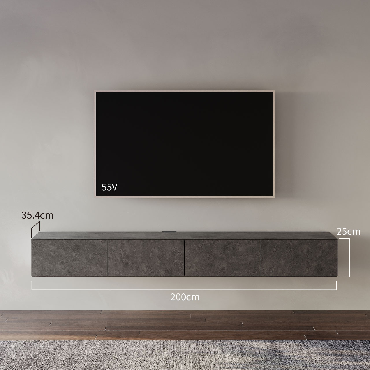 フロートテレビボード 幅200cm 奥行36cm リモコン操作可能 同色仕上げ