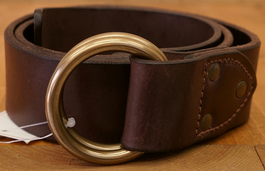 ダブルアールエル) RRL レザー ダブル Oリング ベルト ブラウン 32