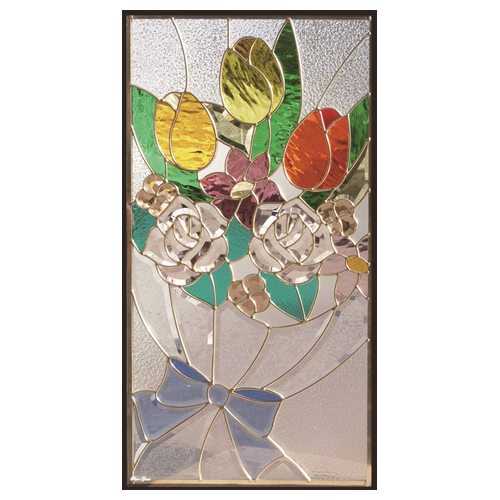 ステンドグラス (SH-A46) 一部鏡面ガラス 913×480×18mm デザイン花束
