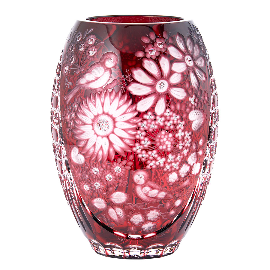 マイセンクリスタル マイセンフラワー 色被せ花瓶 レッド MFW/140/13R