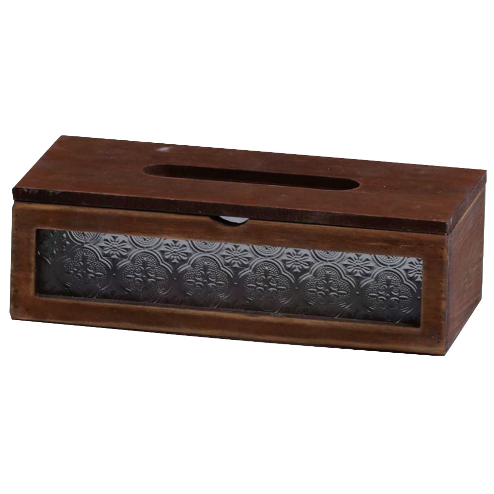 417-2739 ガラス入り ティッシュケース ブラウン【K】 | 素材