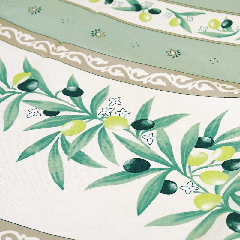 フランス製 コットン撥水テーブルクロス☆オリーブ柄/グリーン 円形