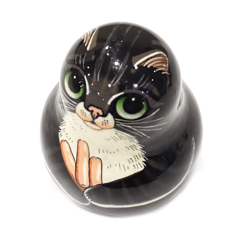 ロシア ホワイトナイツ工房 起き上がりこぼし ネコ/黒 MAT-095