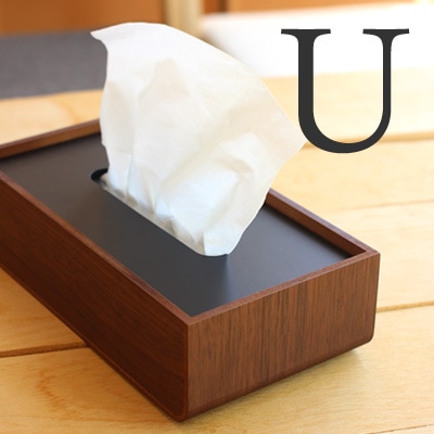 U」置き蓋式の木製ティッシュケース、曲げ木の優しいラインが