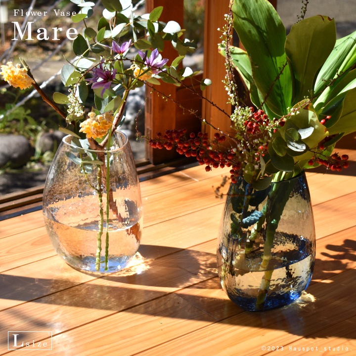 ガラス製フラワーベース 花瓶 ガラス工芸品 ブルーサファイア 約20cm