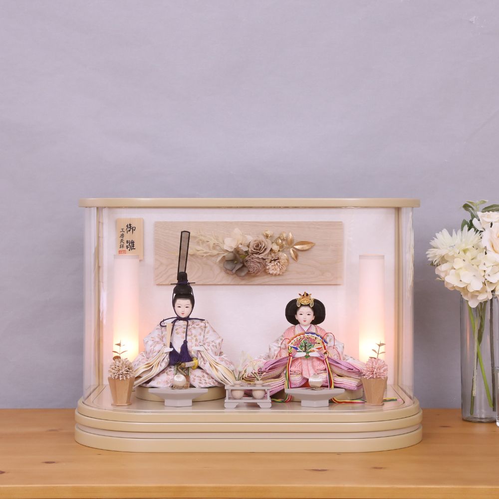 雛人形 コンパクト 木目 アクリル ケース入り 横幅51cm ひな人形 高級