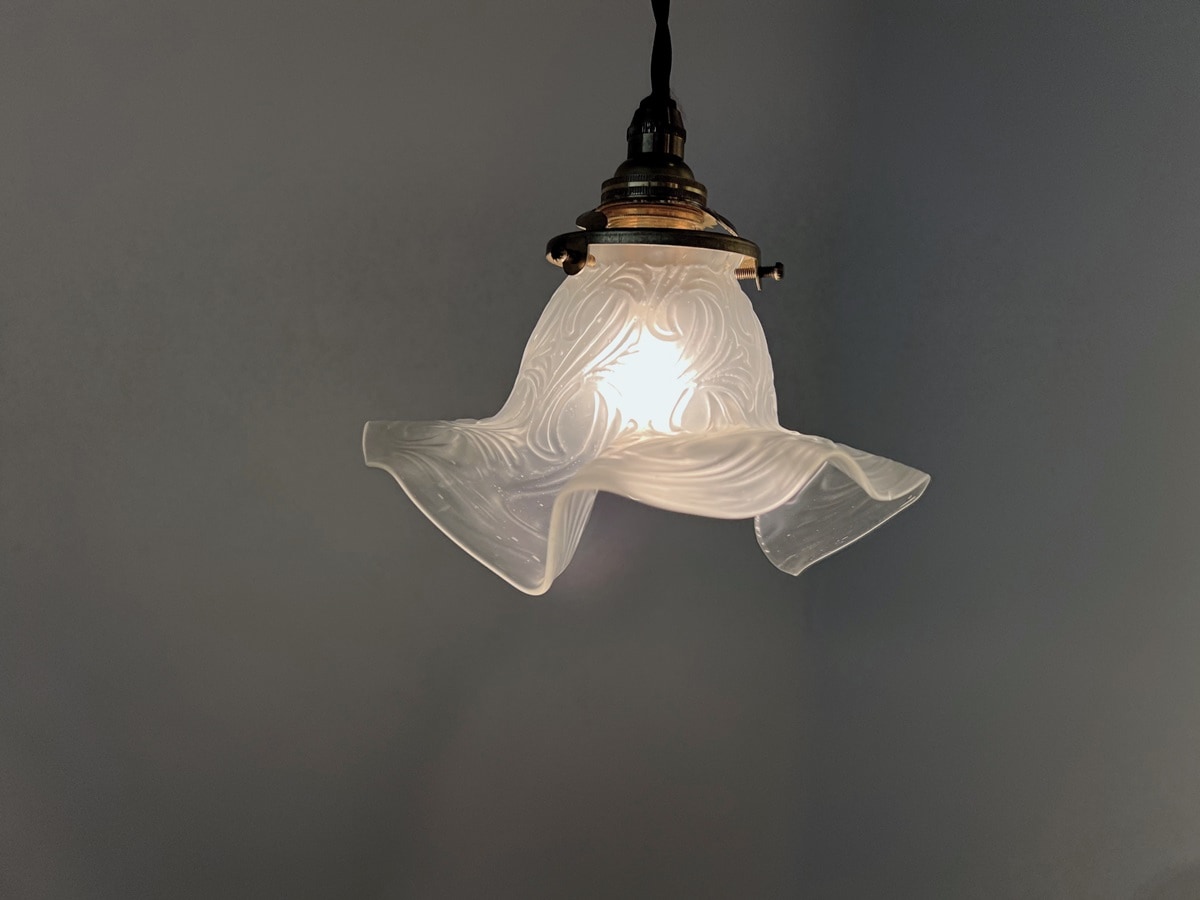 フランス フロストガラスシェード 布コードペンダントセット 593602