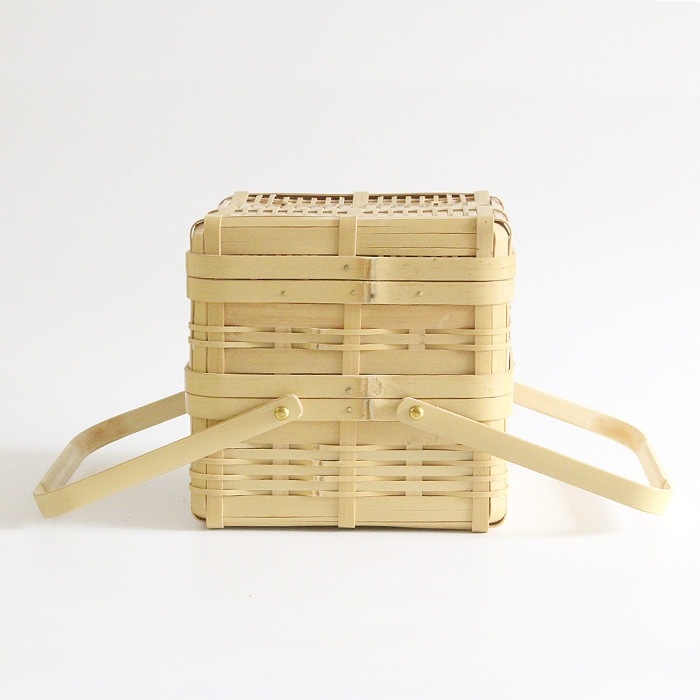 竹細工 角物 弁当箱 真竹（白竹） 弁当箱 二段 手付（四角） 小