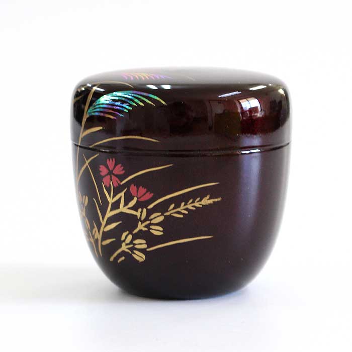 茶道具 棗 東雲 溜塗 中棗 秋草蒔絵 ( 内梨子地 )