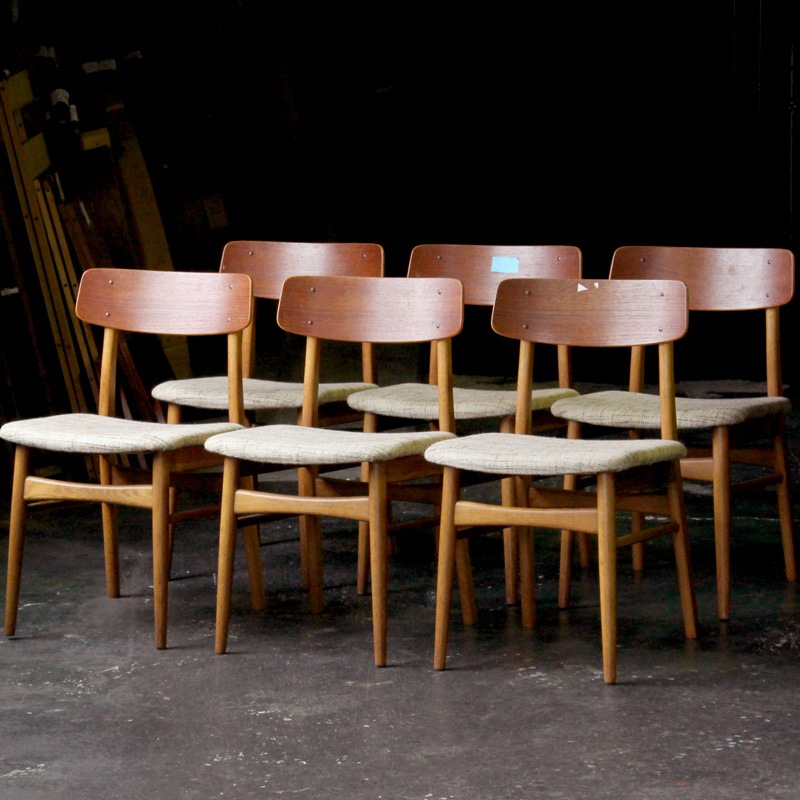 DK19-213 北欧 アンティーク チェア チーク材×オーク材 | リペア前