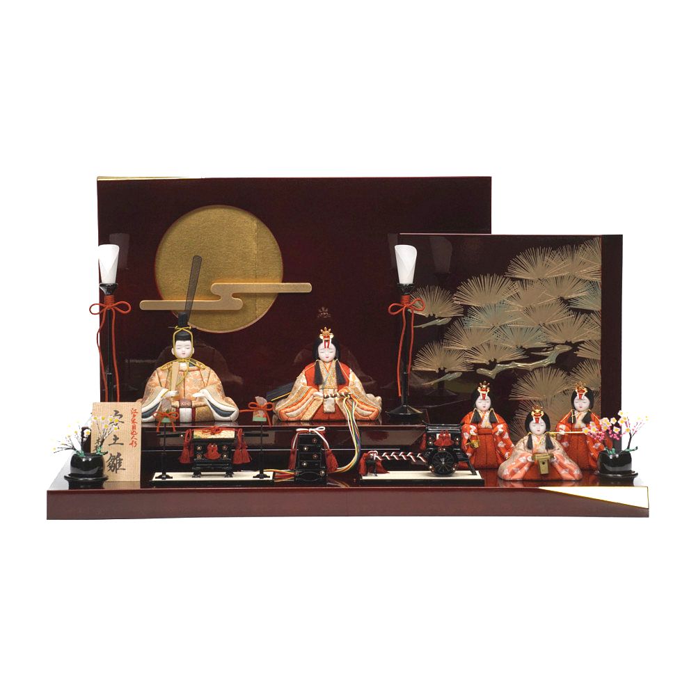 一秀作】安土雛 五人飾り 14号（木目込人形／木村一秀／段飾り・間口