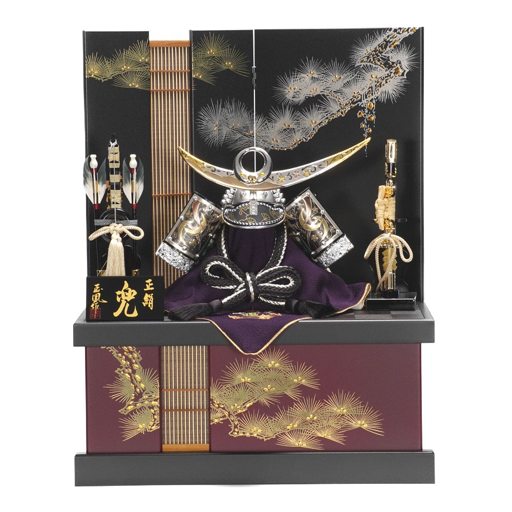 五月人形】12号 彫金 三日月 上杉謙信 兜収納飾り〈上原玉鳳作