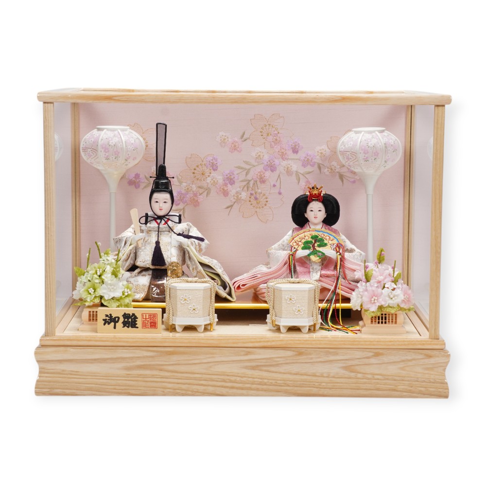 雛人形】小芥子 金襴 白木 親王揃いガラスケース飾り | 河雲作