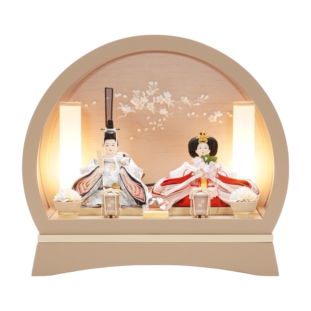 雛人形】小芥子 桜刺繍 モカ 親王揃いドーム型アクリルケース飾り | 清