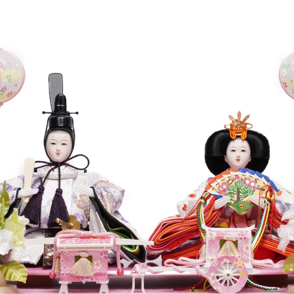 雛人形】小芥子 パールピンク塗 六角形 親王揃いガラスケース飾り | 河