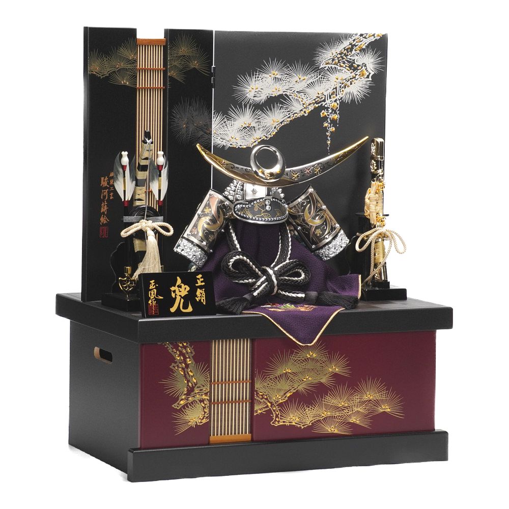 五月人形】12号 彫金 三日月 上杉謙信 兜収納飾り〈上原玉鳳作