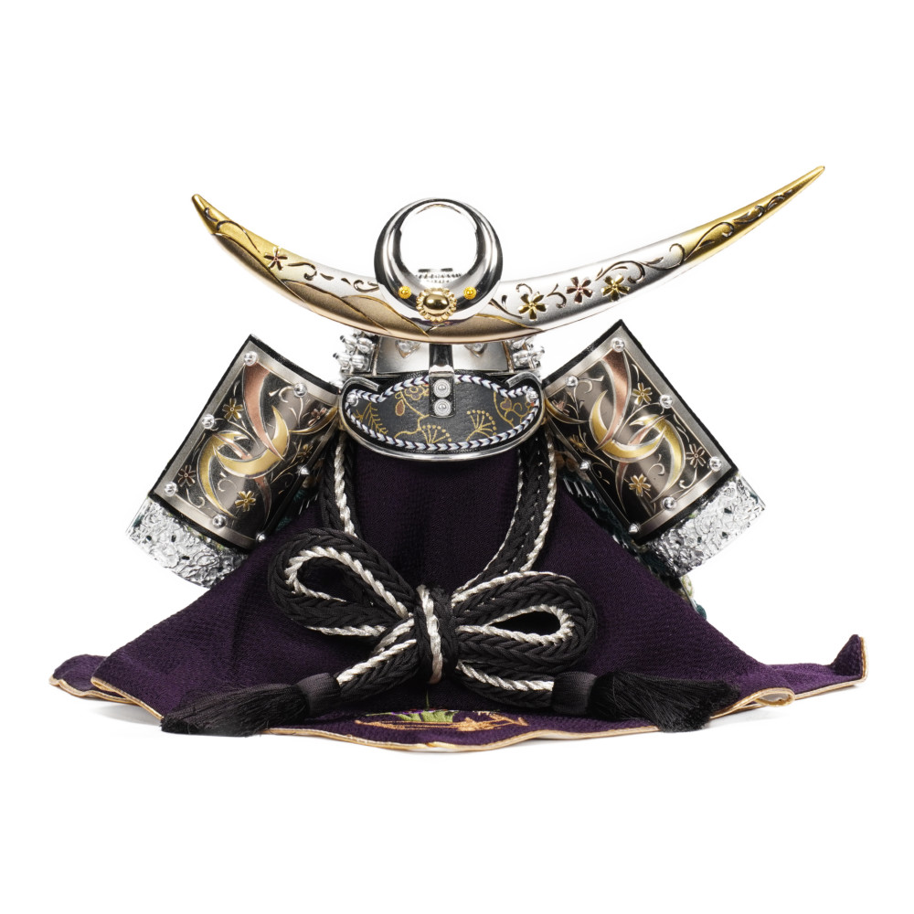 五月人形】12号 彫金 三日月 上杉謙信 兜収納飾り〈上原玉鳳作