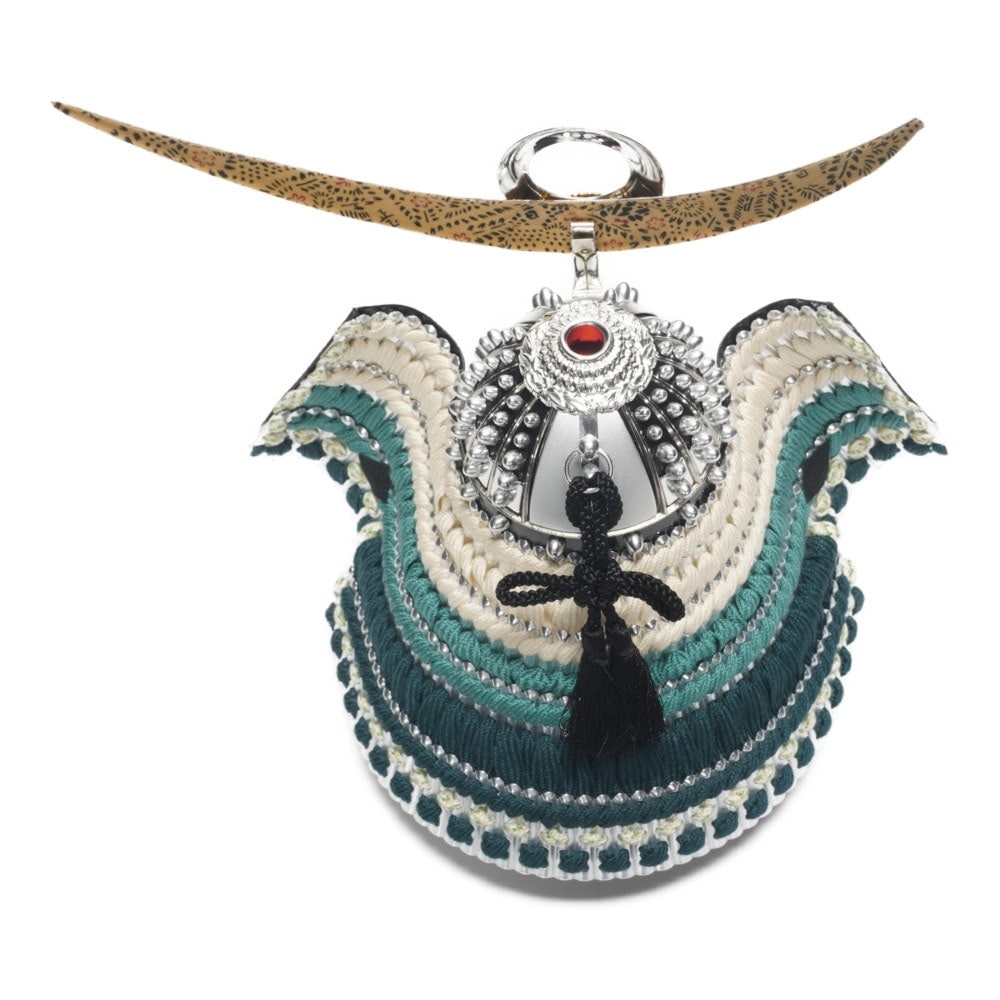 五月人形】12号 彫金 三日月 上杉謙信 兜収納飾り〈上原玉鳳作