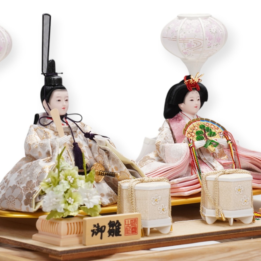 雛人形】小芥子 金襴 白木 親王揃いガラスケース飾り | 河雲作