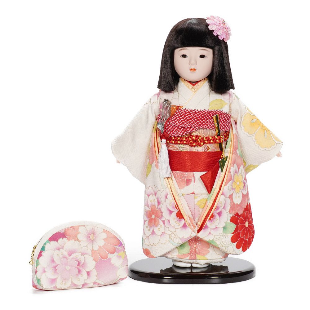 市松人形】10号 友禅 桜に菊〈小出松寿作〉※髪飾り・小物入れ付き[243