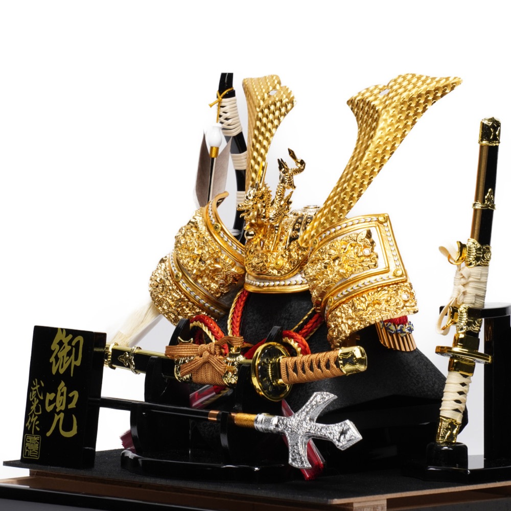 五月人形】8号 鎌倉 太刀・槍付 兜ガラスケース飾り〈武光作