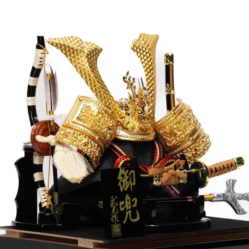 五月人形】8号 鎌倉 太刀・槍付 兜ガラスケース飾り〈武光作