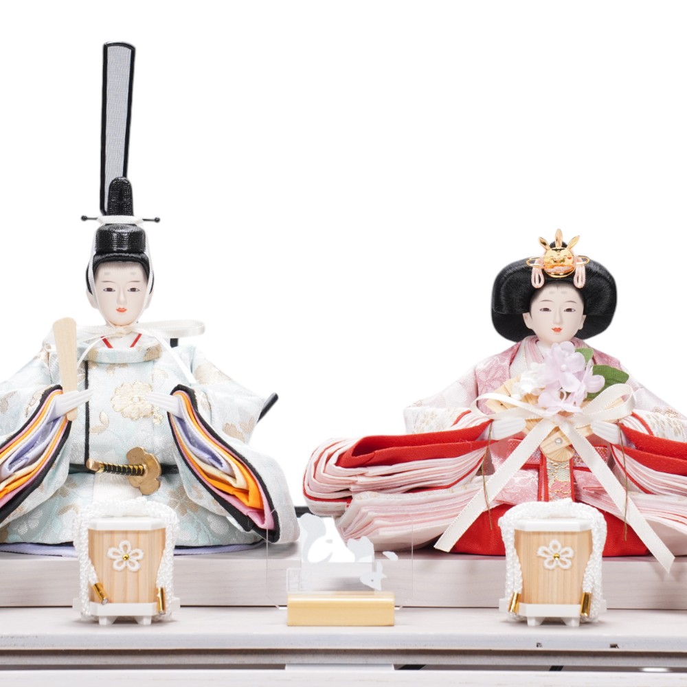 雛人形】柳 つまみ細工 アッシュホワイト 親王揃いアクリルケース飾り