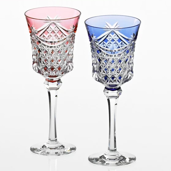 江戸切子 ペアワイングラス＜幕襞に四角籠目紋＞ KAGAMI | ワイン