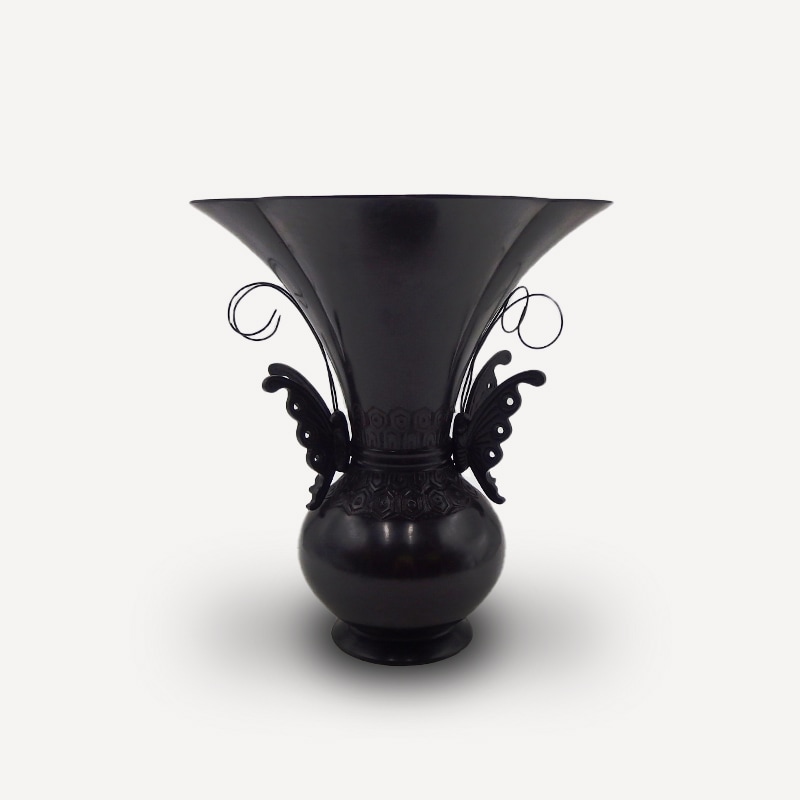 手作りのガラス黒白模様花瓶 中型