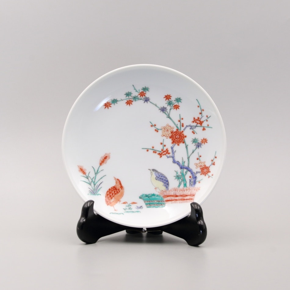 額皿 6寸 縁立 梅竹鶉文 | 額皿 | 柿右衛門窯公式オンラインショップ