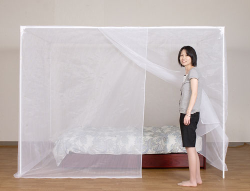 自立スタンド蚊帳 片麻(色：生成り) 8畳用 - 国内蚊帳生産No.1 越前