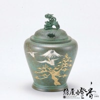 香炉/香器『高岡銅器【平丸獅子蓋香炉/松鶴/焼青銅色】銅製・能作吉