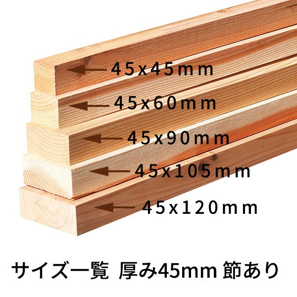 杉板 厚み45×幅120×長さ600mm 2枚入り 節有り 無塗装 乾燥材