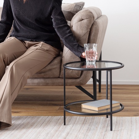 ラウンドガラステーブル2D｜HIT-243｜2段になっているガラステーブル