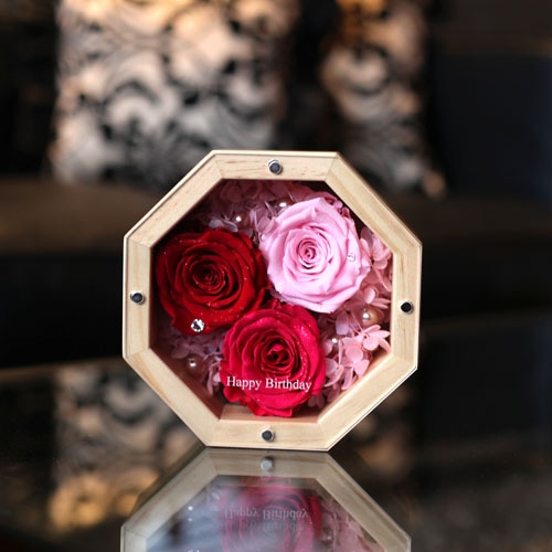 ピンクローズ プリザーブドフラワー 8角BOX | プリザーブドフラワー
