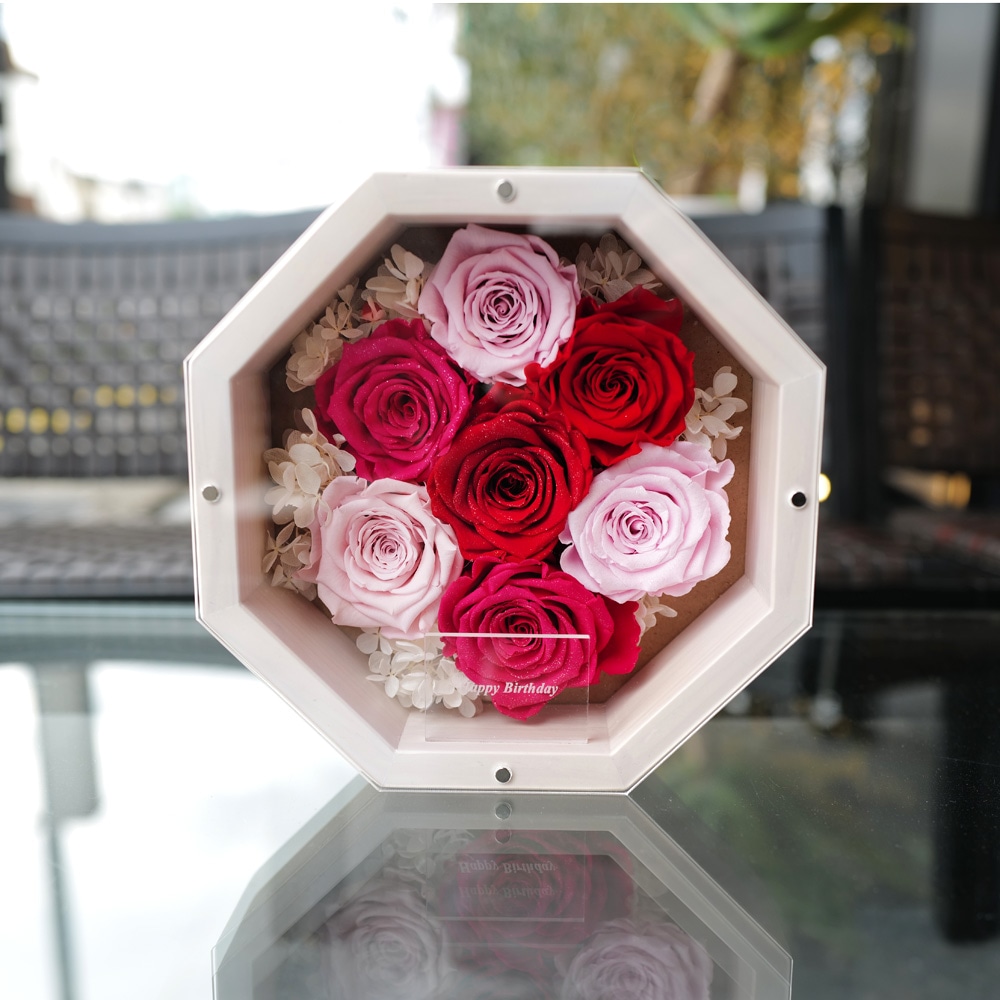 ピンクローズ プリザーブドフラワー 8角BOX Large | プリザーブド