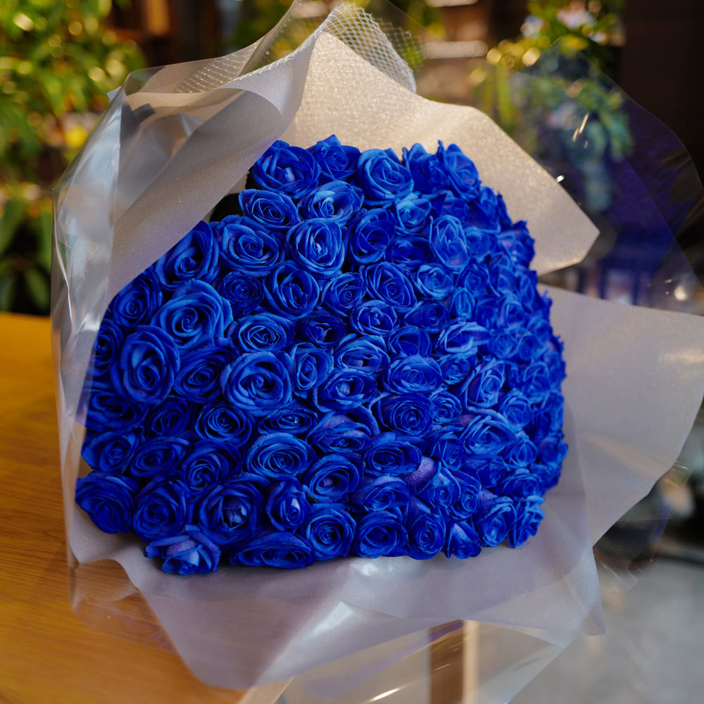 青いバラ 100本の花束 | 色から探す,青,青いバラ,生花,花束 | ROSESHOP