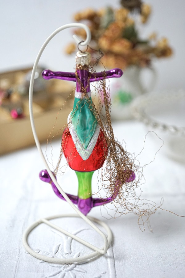 ポーランドサンタの薄ガラスオーナメントゴールドメタル付きH17cm 1950