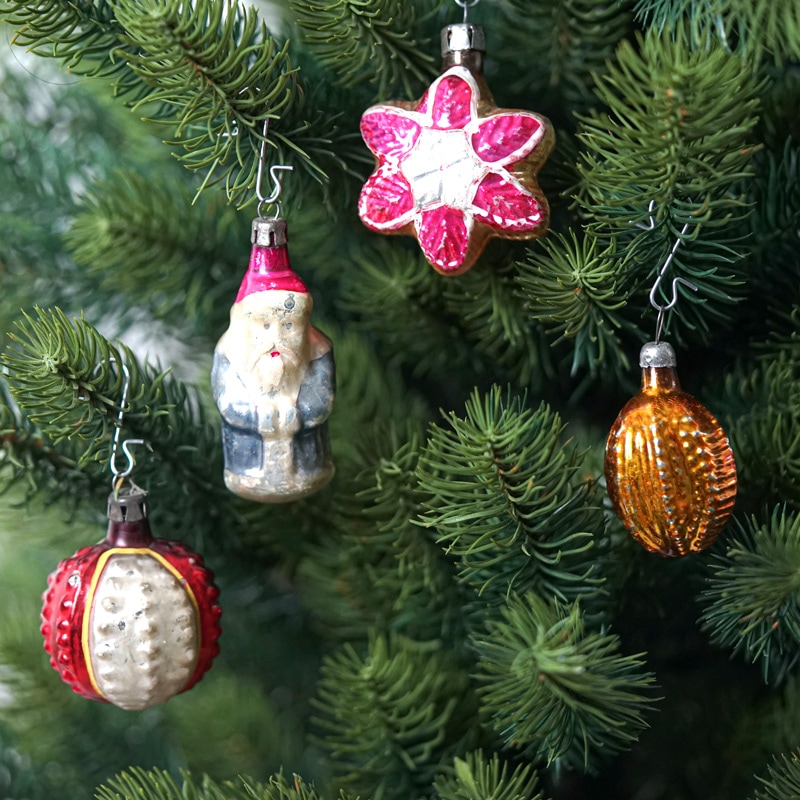 ポーランドの吹きガラスクリスマス ミニオーナメント4個セット1940-50