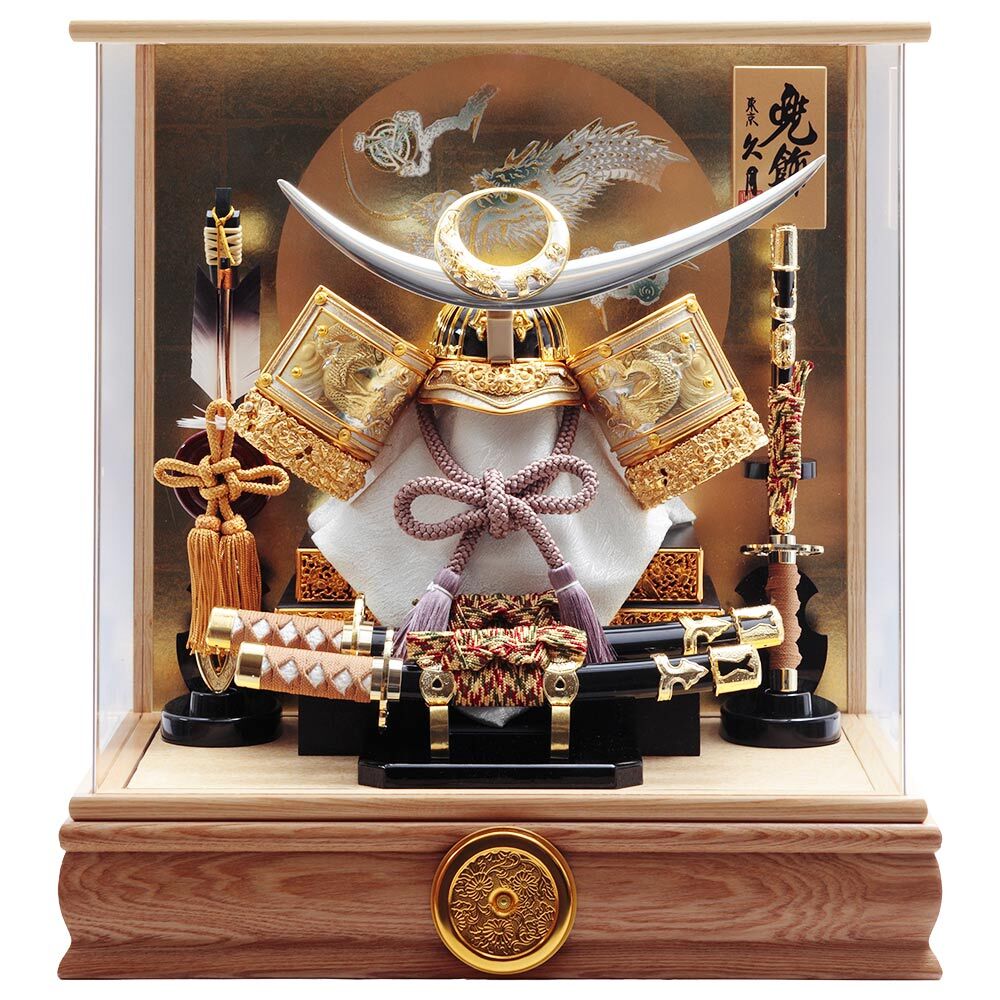 兜ケース飾り 銘木シリーズ 檜 アクリルケース オルゴール付 3G-C50-Z