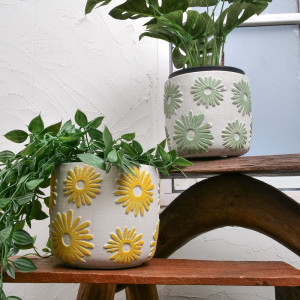 アイズピリホワイトセメント製装飾プランター アイズピリホワイト