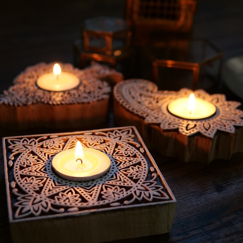 ウッドブロックキャンドルホルダー 【メール便可】｜マライカ公式通販