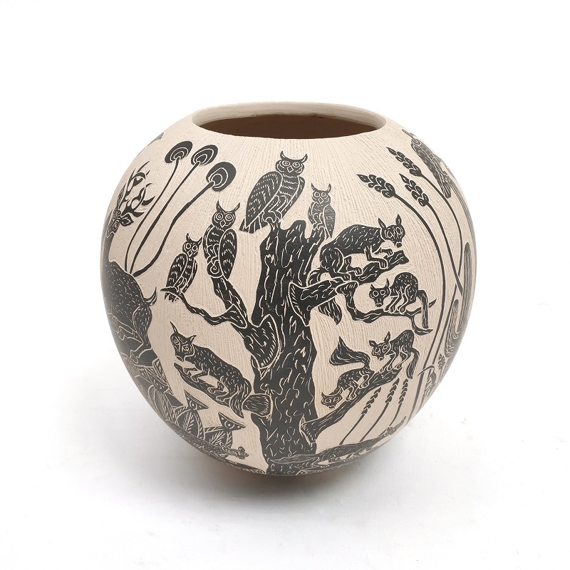 円形陶器花瓶 動物模様 幾何学模様 Sceneryvase(シナリーベース) 動物