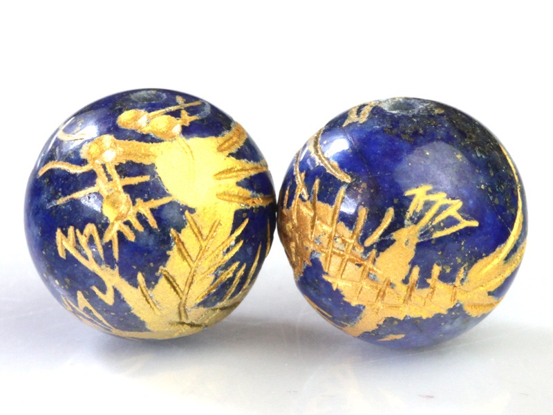 天然石ビーズ/四神手彫り玉/青龍/ラピスラズリ/12mm/1粒｜天然石や