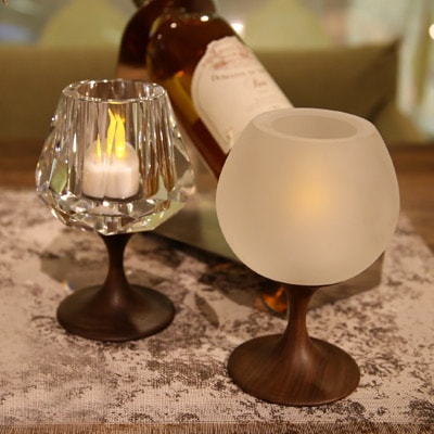 在庫処分】キャンドルホルダー おしゃれ 木製台付 ガラス