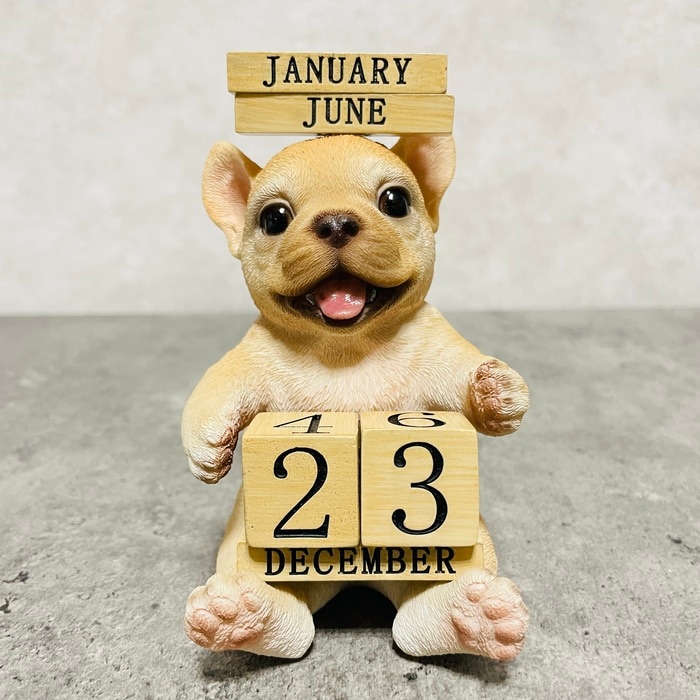 かわいい 犬 置物 フレンチブルドッグの卓上日付カレンダー woobia
