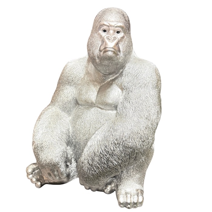 置物 お座り特大プレミアム銀ゴリラ グッズ 巨大オブジェ シルバー