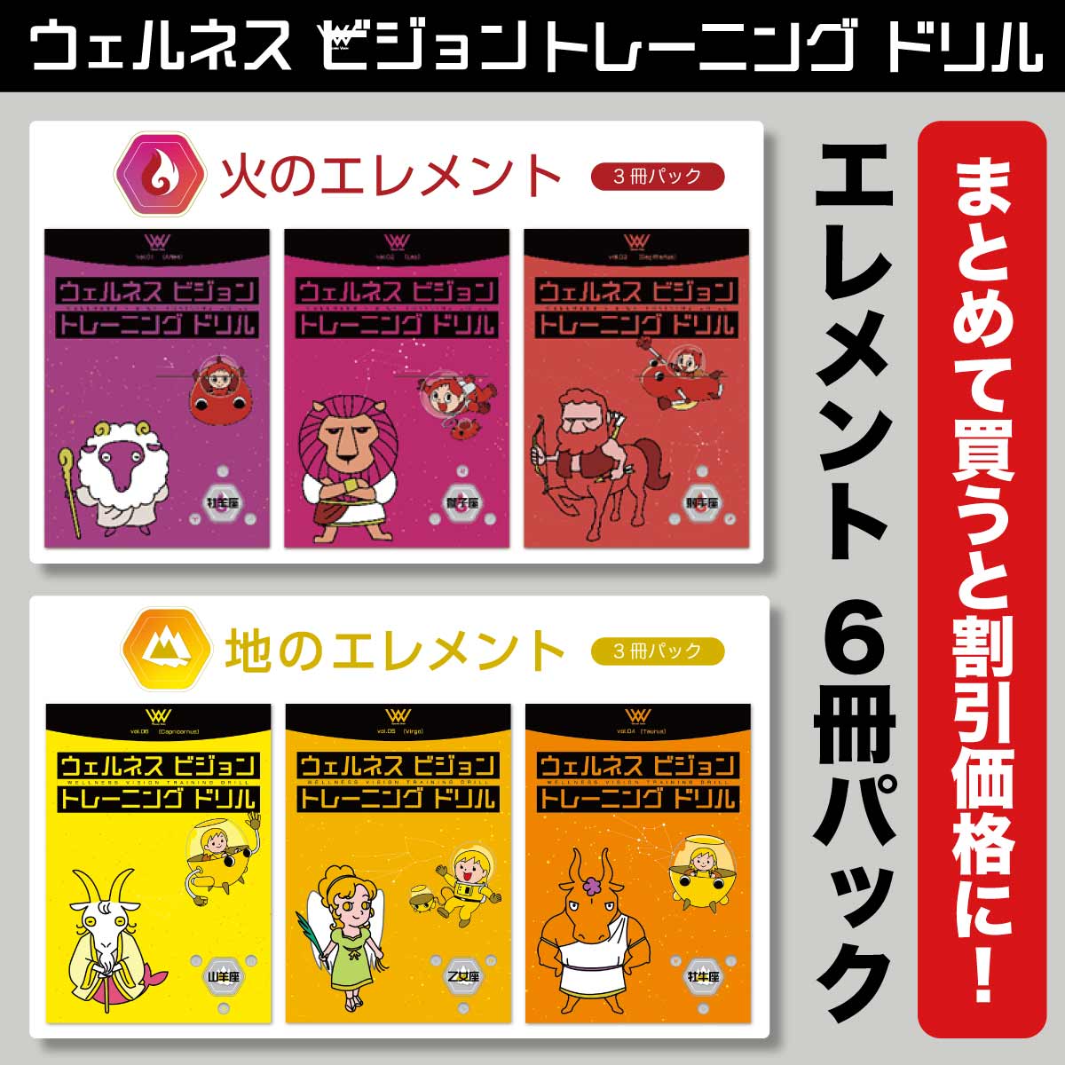 ウェルネスビジョントレーニングドリル［ 火のエレメント3冊 + 地の