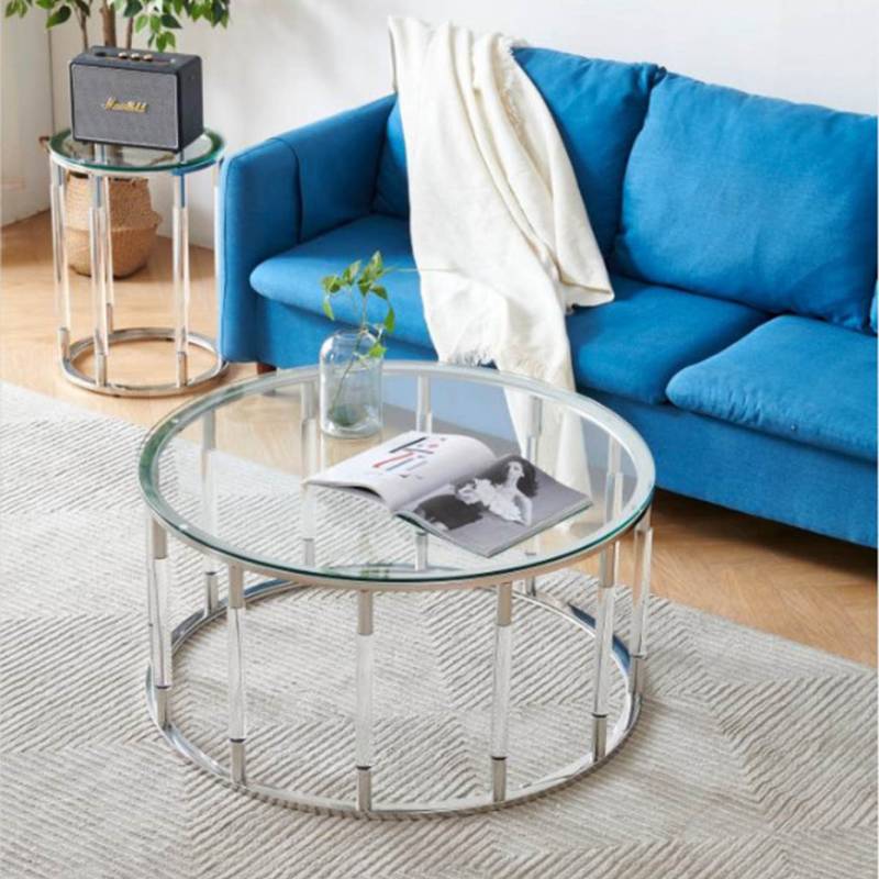 シルバー 大] VeroMan ローテーブル テーブル ラウンド 円卓 ガラス